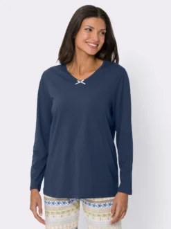 Schlafanzugshirt mit Satin-Schleife, reine Baumwolle