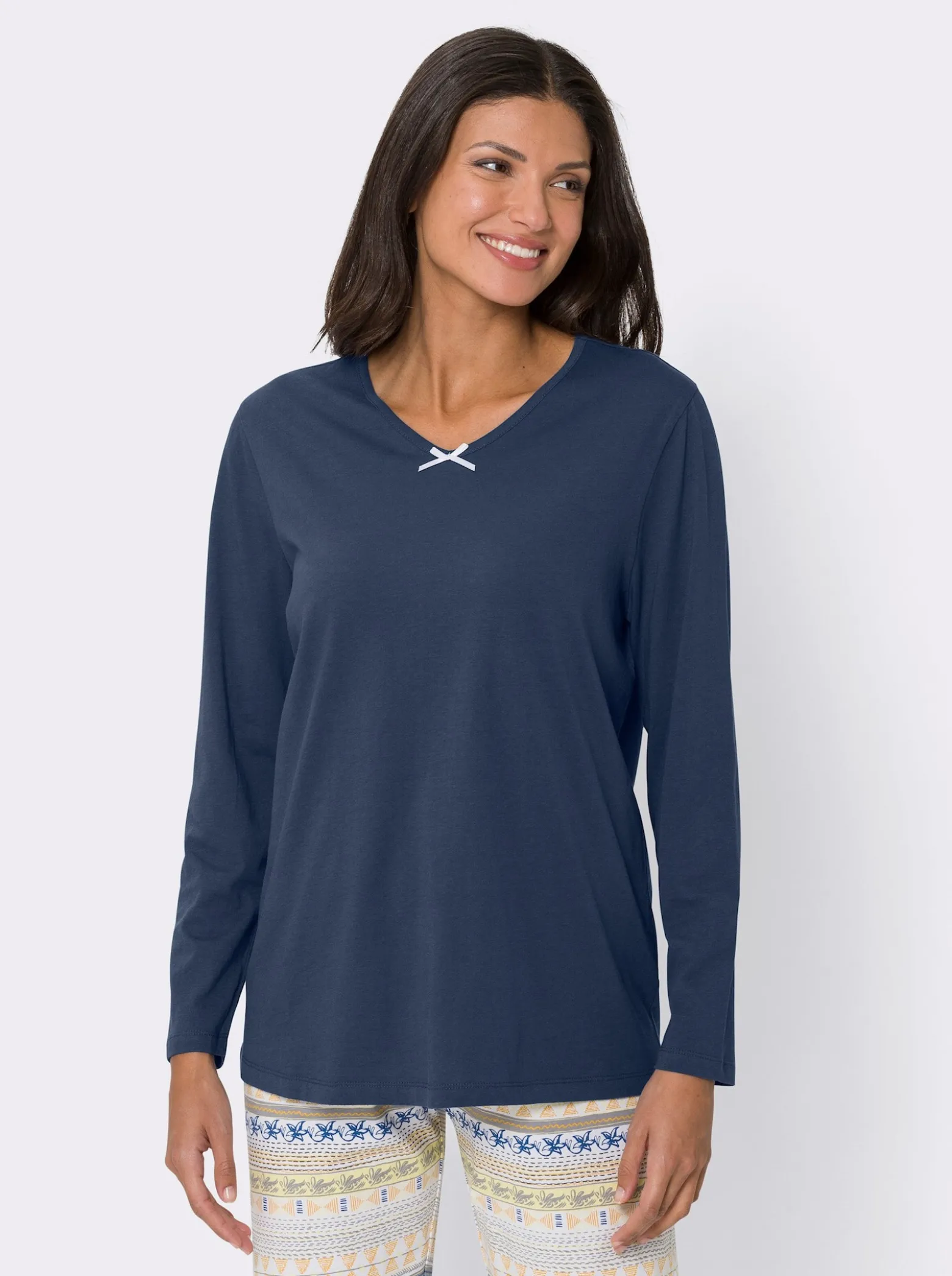 Schlafanzugshirt mit Satin-Schleife, reine Baumwolle