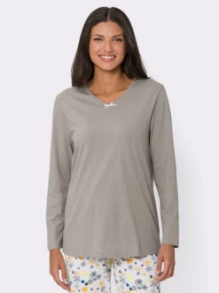 Schlafanzugshirt mit Satin-Schleife, reine Baumwolle