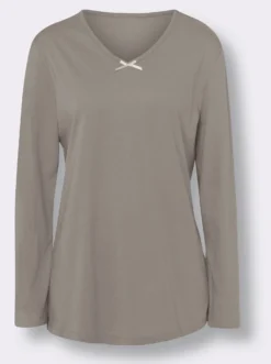 Schlafanzugshirt mit Satin-Schleife, reine Baumwolle