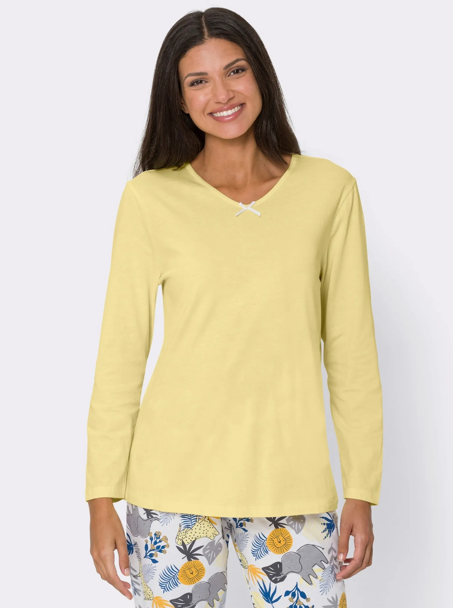 Schlafanzugshirt mit Satin-Schleife, reine Baumwolle