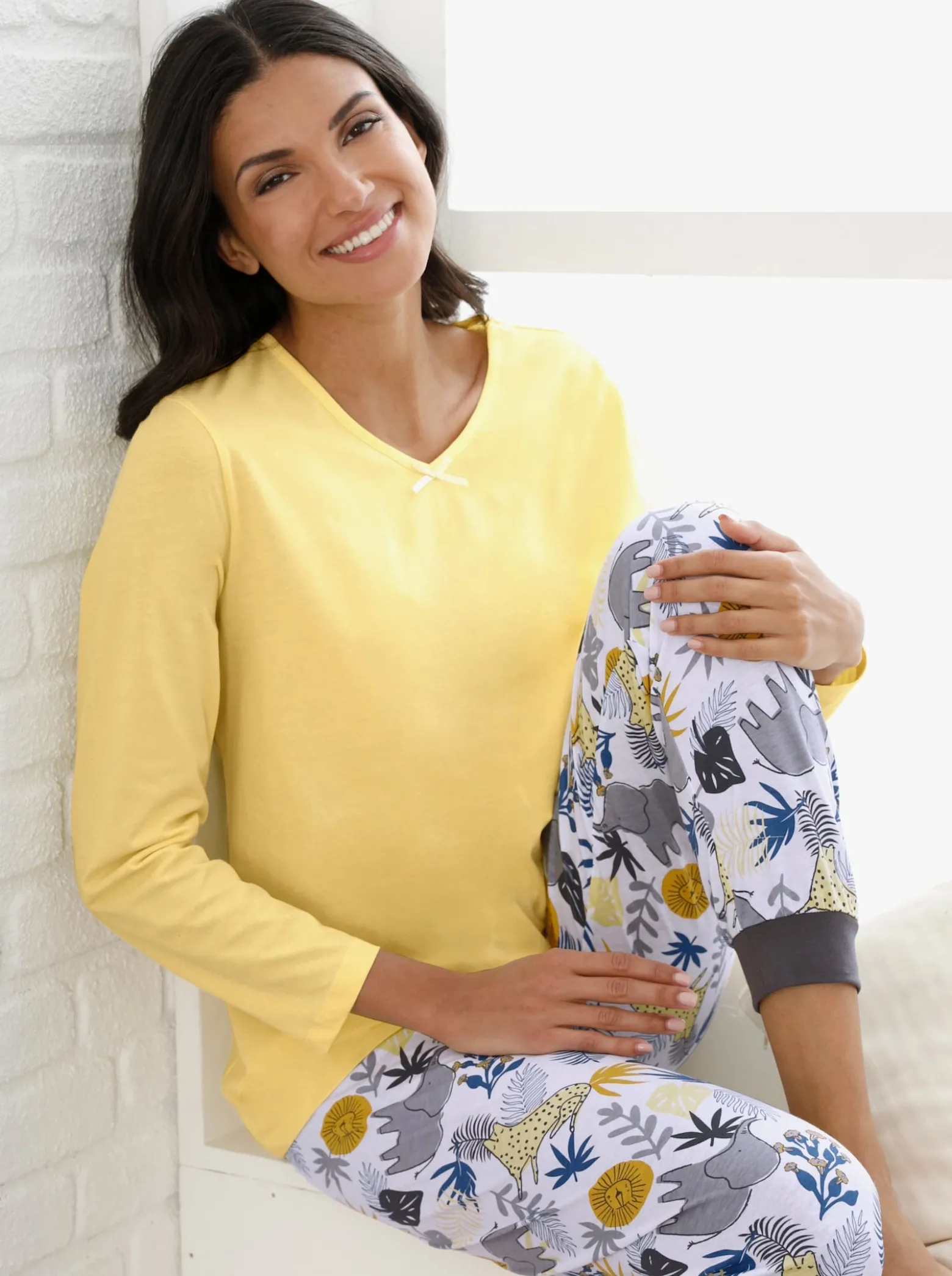 Schlafanzugshirt mit Satin-Schleife, reine Baumwolle
