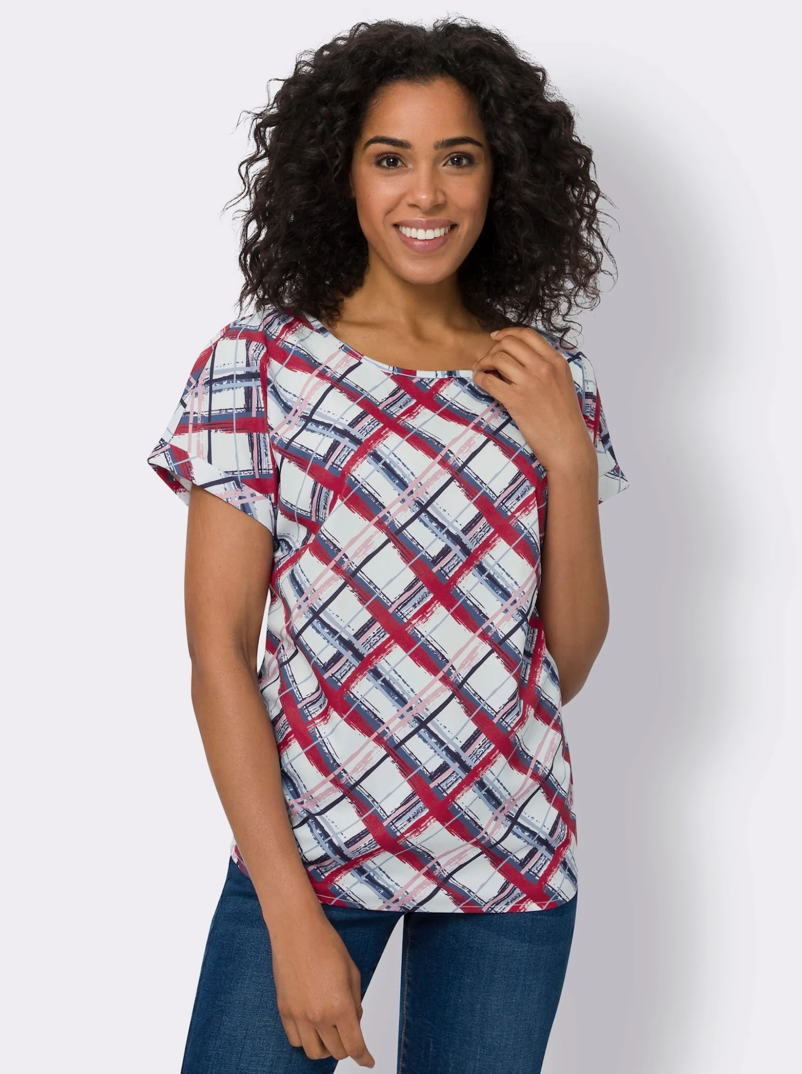 Schlupfbluse mit Karo-Muster