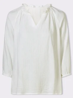 Schlupf-Bluse mit Rüschen am Ausschnitt
