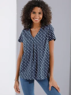 Schlupf-Bluse mit Schwalben-Muster