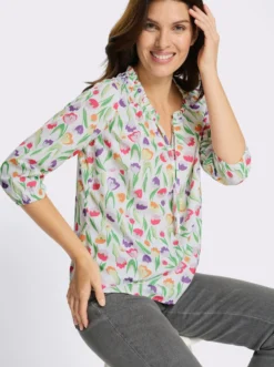 Schlupfbluse mit Tulpen-Druck