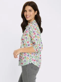 Schlupfbluse mit Tulpen-Druck