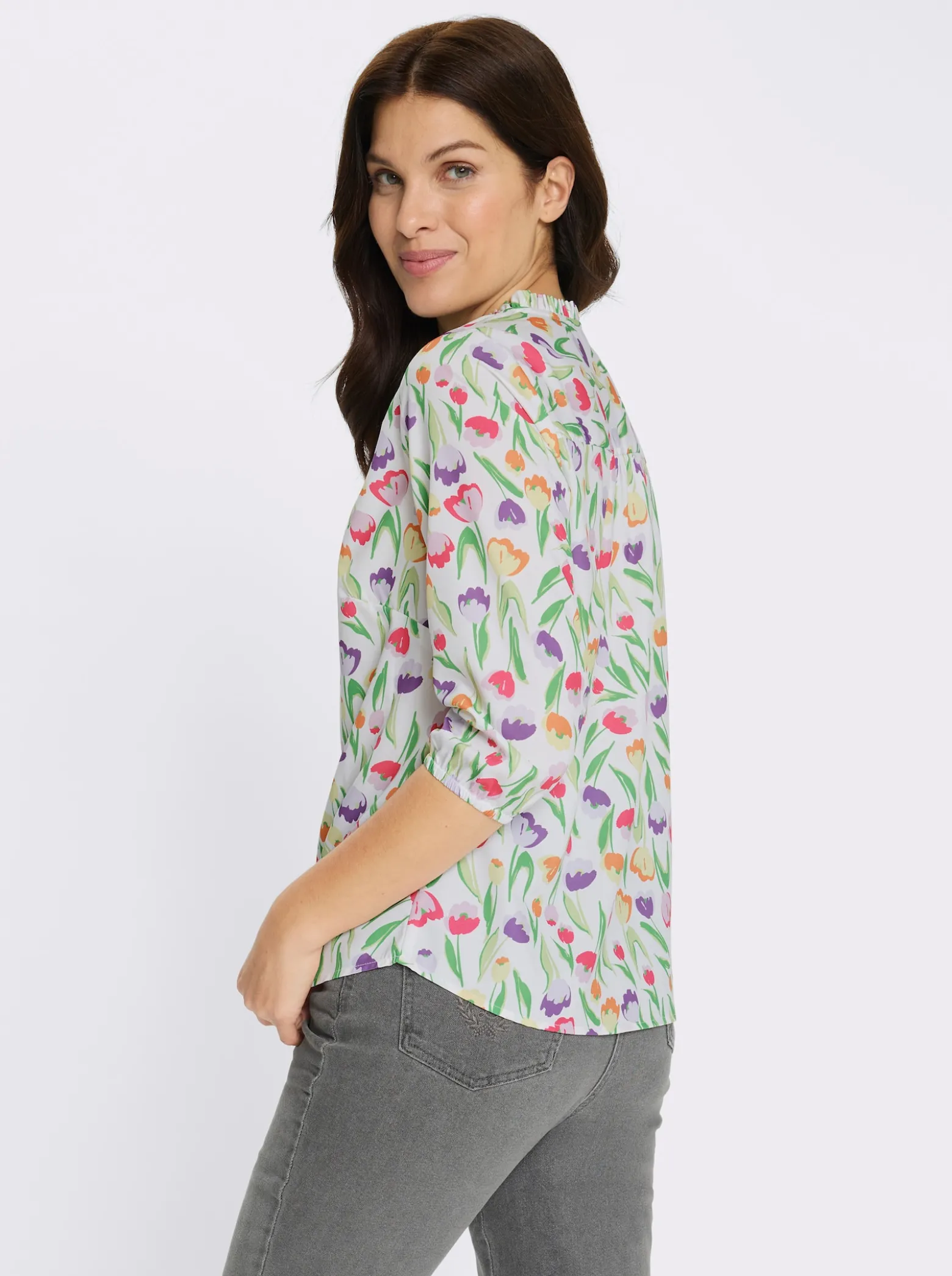 Schlupfbluse mit Tulpen-Druck