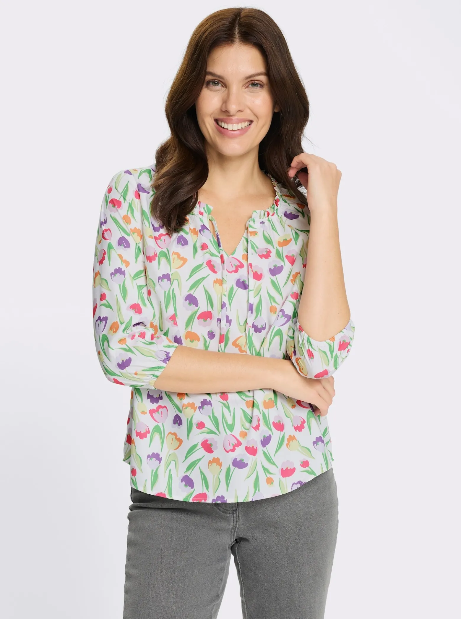 Schlupfbluse mit Tulpen-Druck