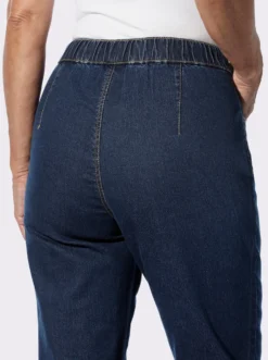 Schlupfjeans mit Bindeband im Leo-Dessin