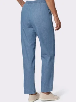 Schlupfjeans mit Blüten-Stickerei