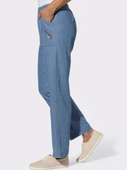 Schlupfjeans mit Blüten-Stickerei