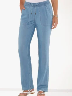 Schlupfjeans mit gesmoktem Bund