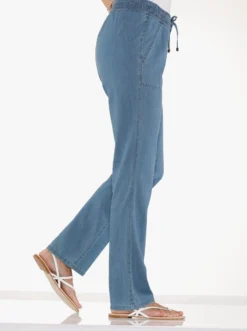 Schlupfjeans mit gesmoktem Bund