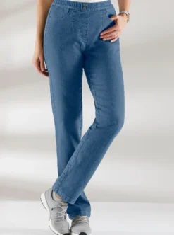 Schlupfjeans mit imitierter Reißverschluss-Blende