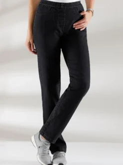Schlupfjeans mit imitierter Reißverschluss-Blende