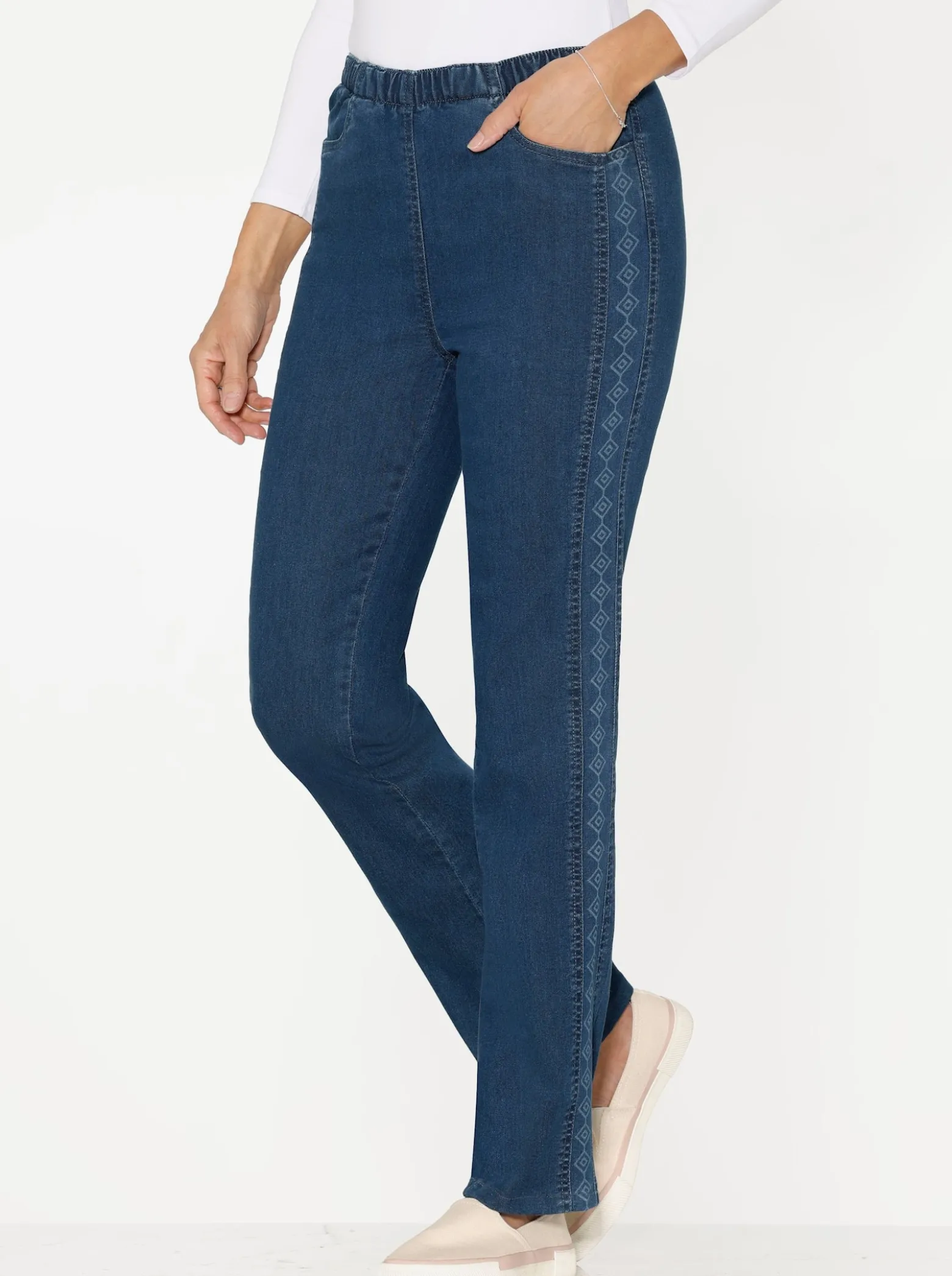Schlupfjeans mit seitlichem Druck