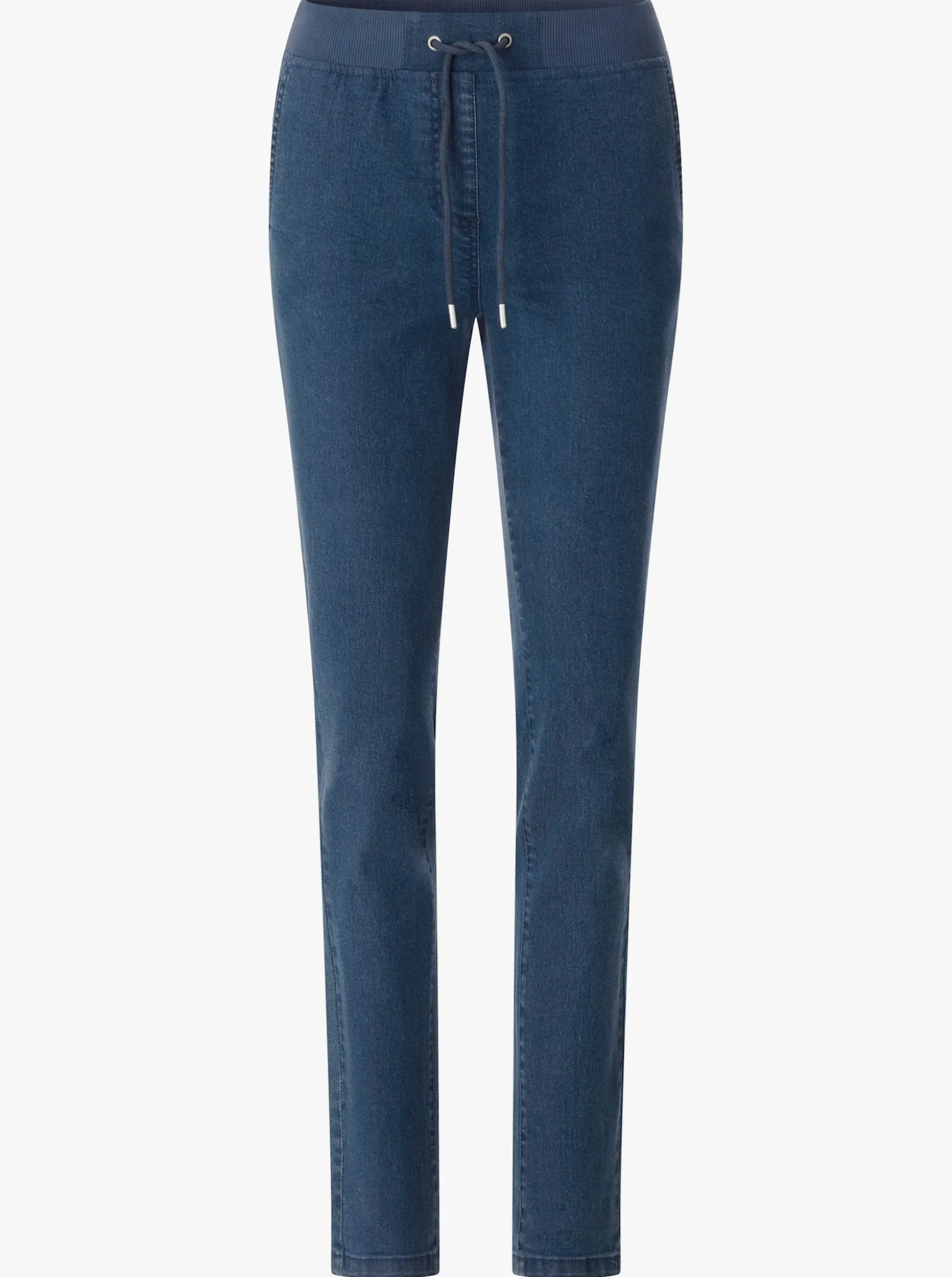 Schlupfjeans mit Ösen und Zierband