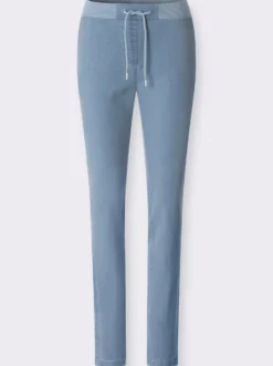 Schlupfjeans mit Ösen und Zierband