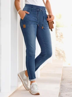 Schlupfjeans mit Tunnelzug und Bindeband