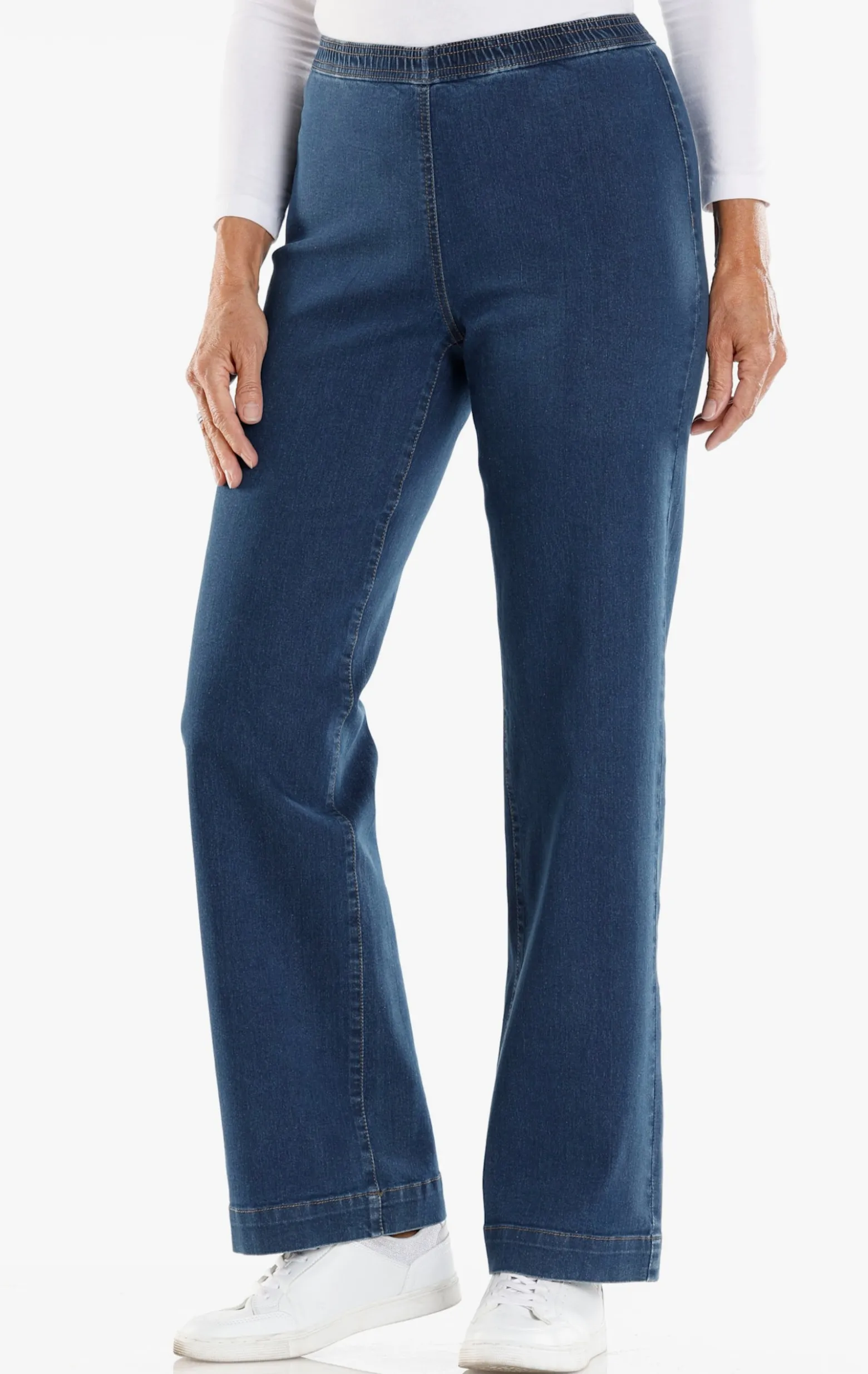 Schlupfjeans mit weitem Bein