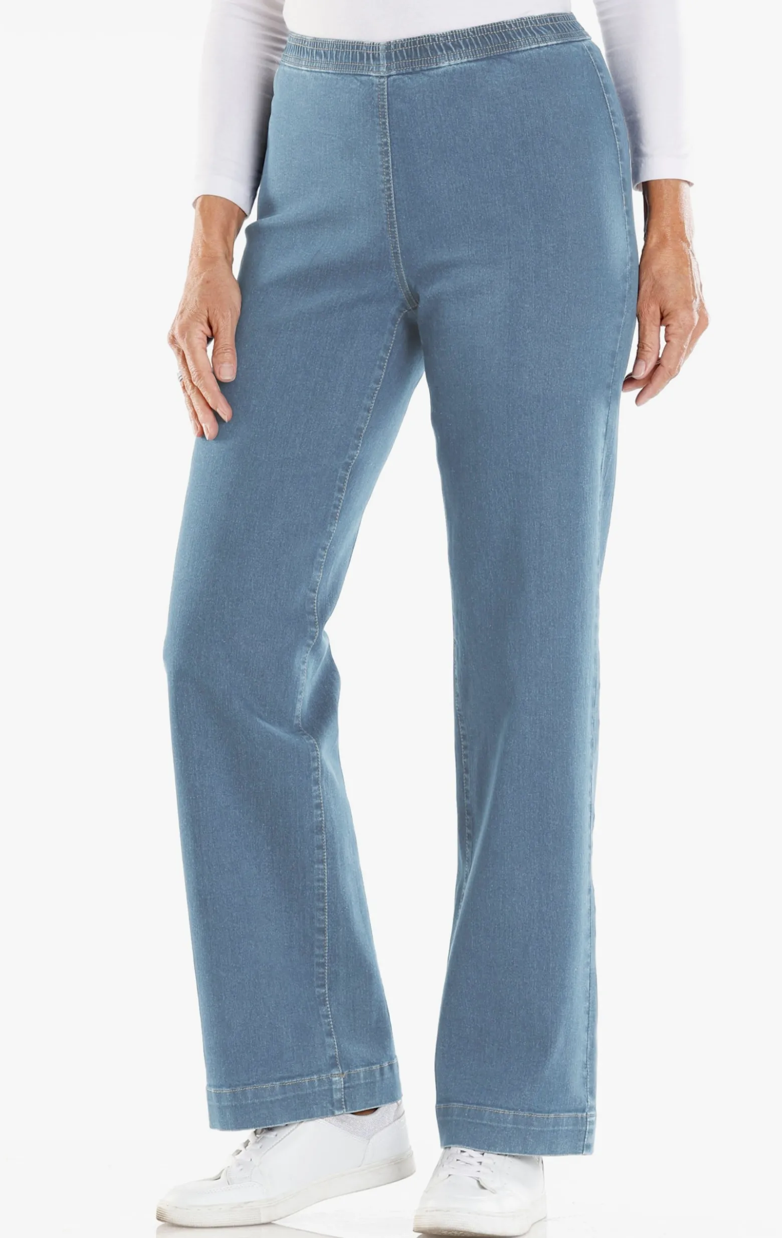 Schlupfjeans mit weitem Bein