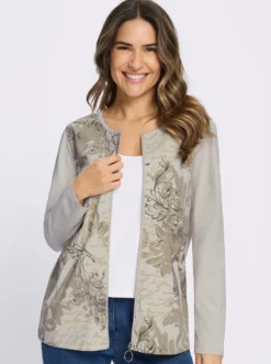 Shirtjacke in Melange-Optik, bedruckt