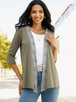 Shirtjacke mit Blende im Ethno-Stil