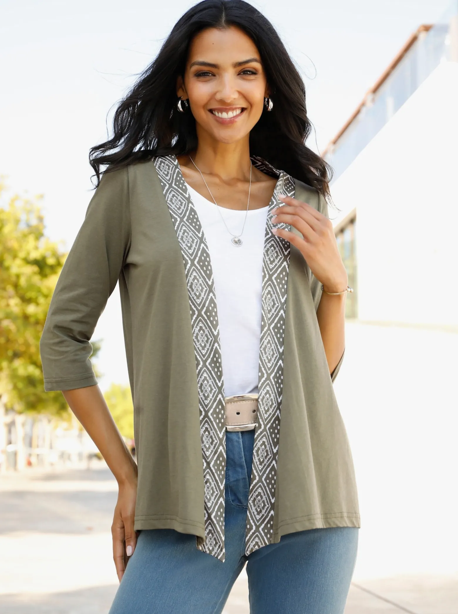 Shirtjacke mit Blende im Ethno-Stil