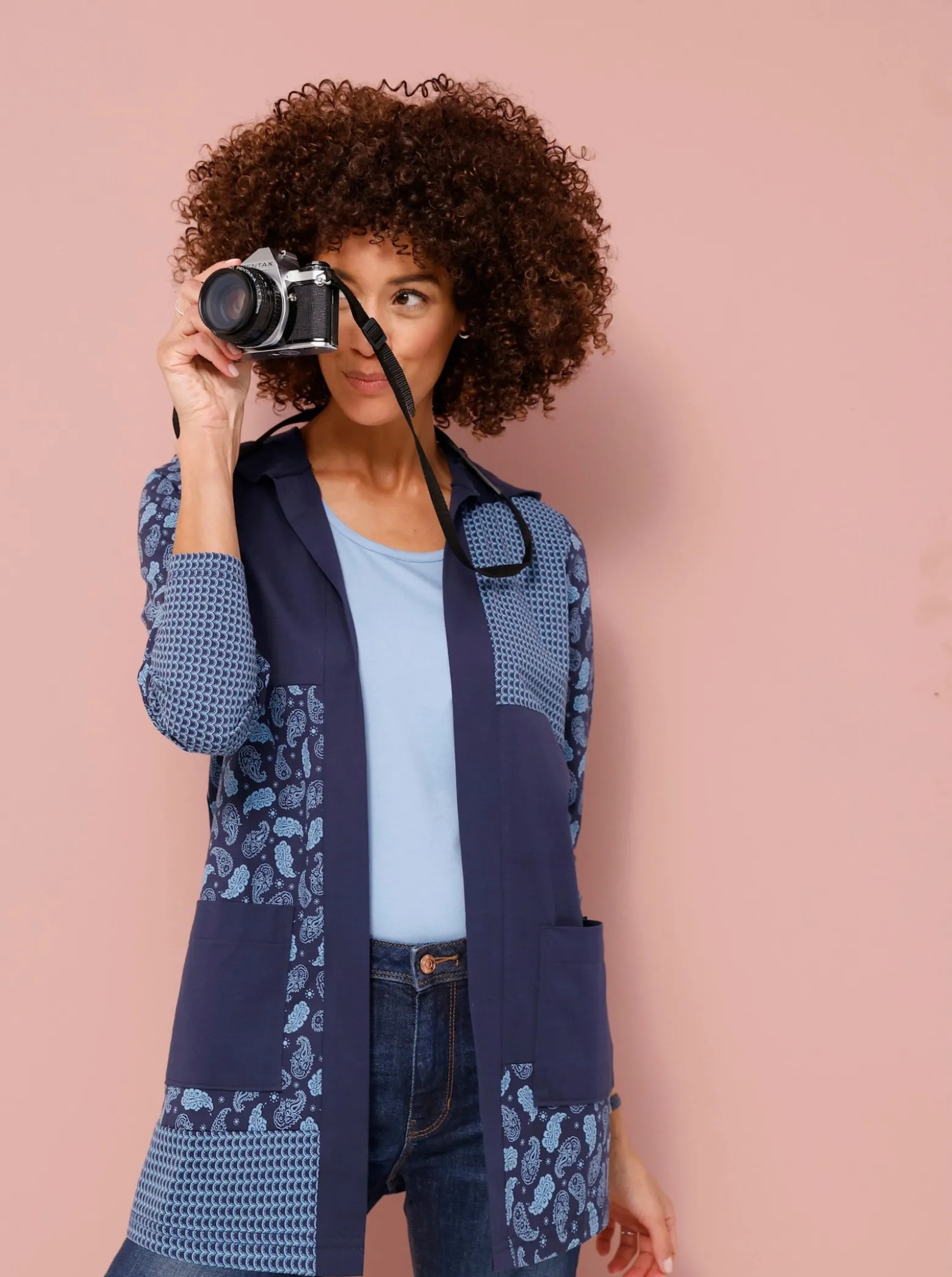 Shirtjacke mit Patchwork-Druck