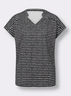 Shirt mit Stehkragen und V-Ausschnitt