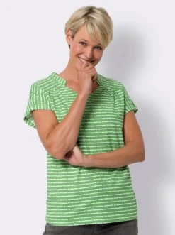 Shirt mit Stehkragen und V-Ausschnitt
