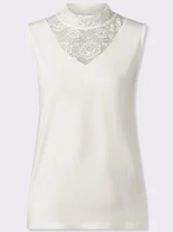 Shirttop mit Spitzeneinsatz am Dekolleté