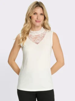 Shirttop mit Spitzeneinsatz am Dekolleté