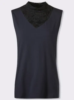 Shirttop mit Spitzeneinsatz am Dekolleté