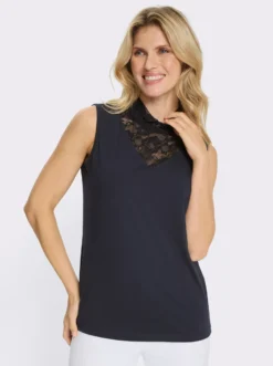 Shirttop mit Spitzeneinsatz am Dekolleté