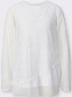 Spitzenbluse mit transparenten Ärmeln