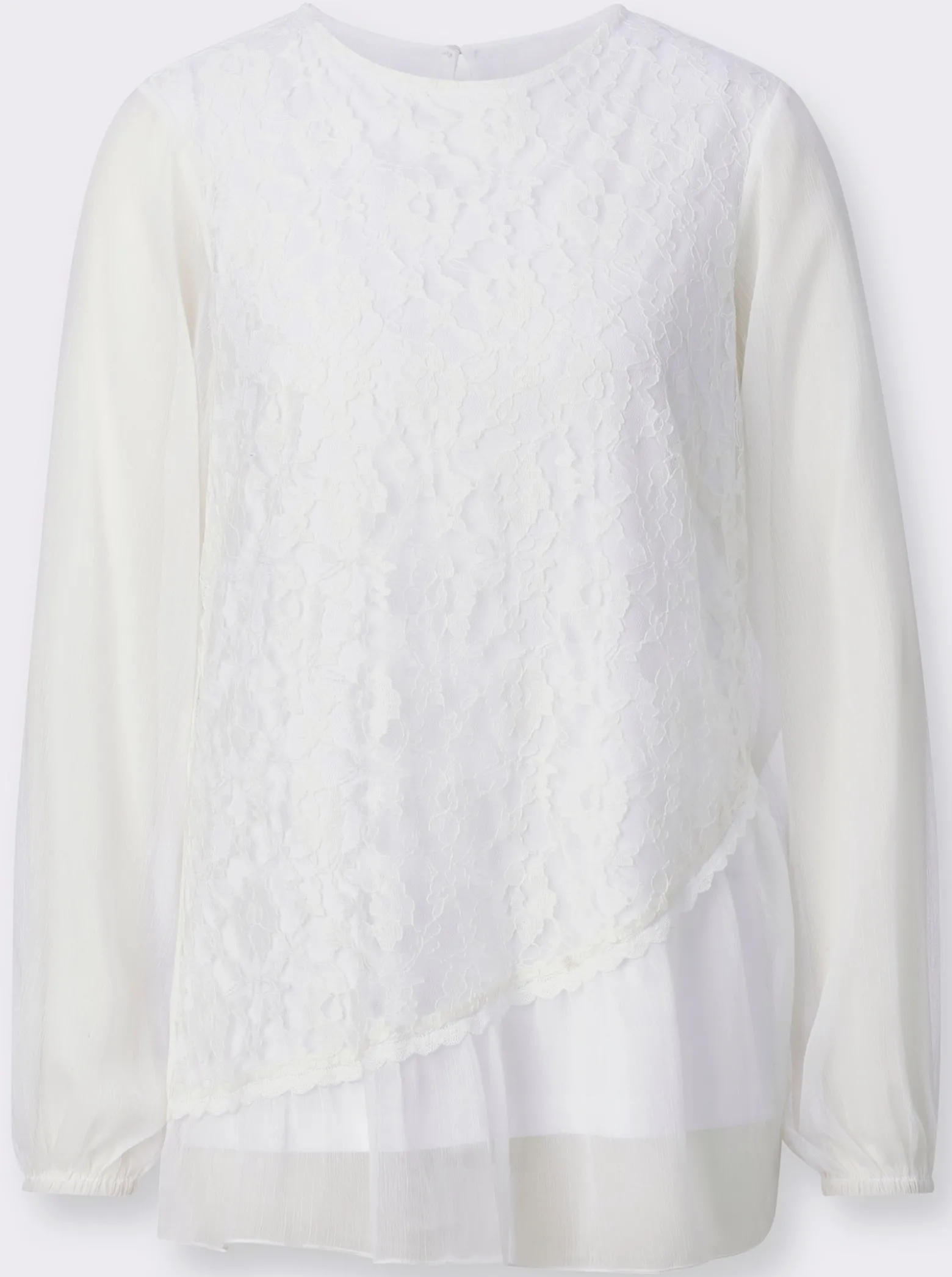 Spitzenbluse mit transparenten Ärmeln