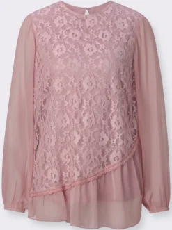 Spitzenbluse mit transparenten Ärmeln