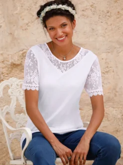 Spitzenshirt aus reiner Viskose