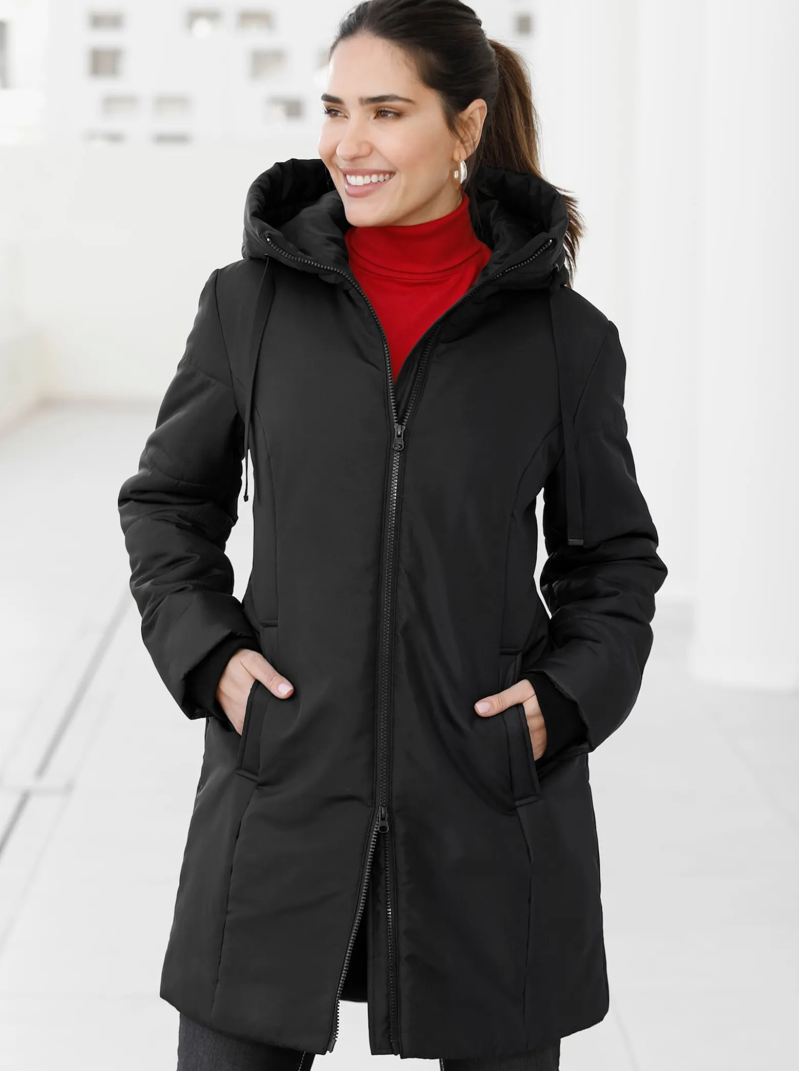 Stark wärmende Longjacke mit Steppmuster