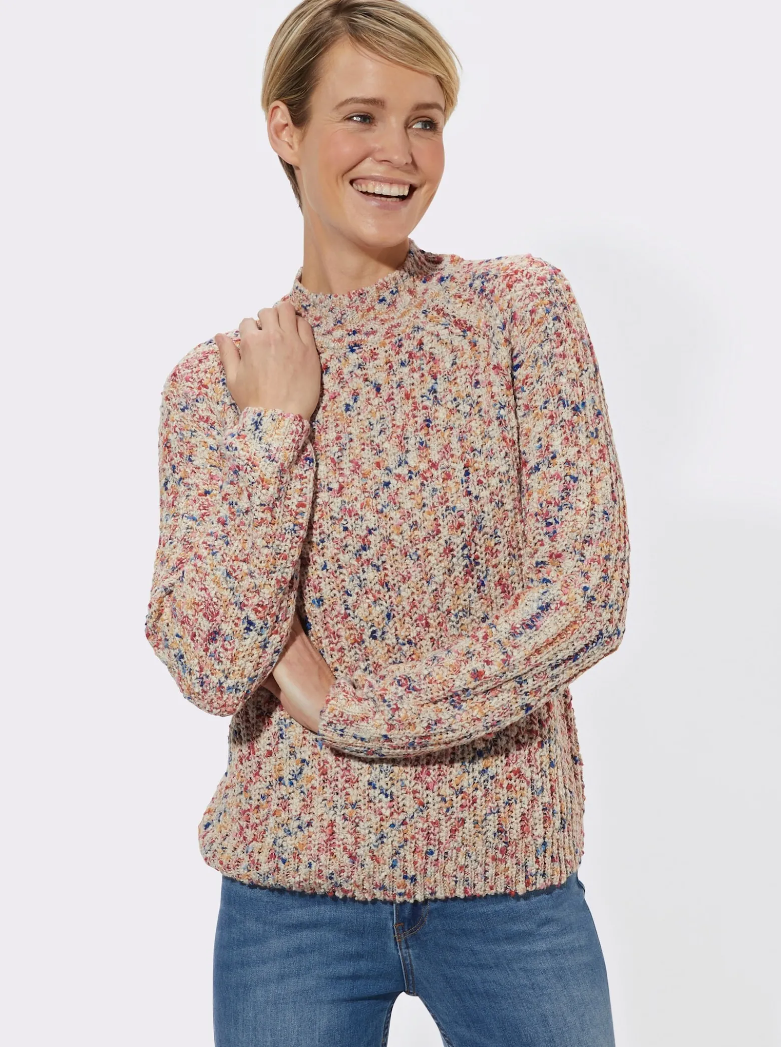 Stehkragenpullover aus Multicolorgarn