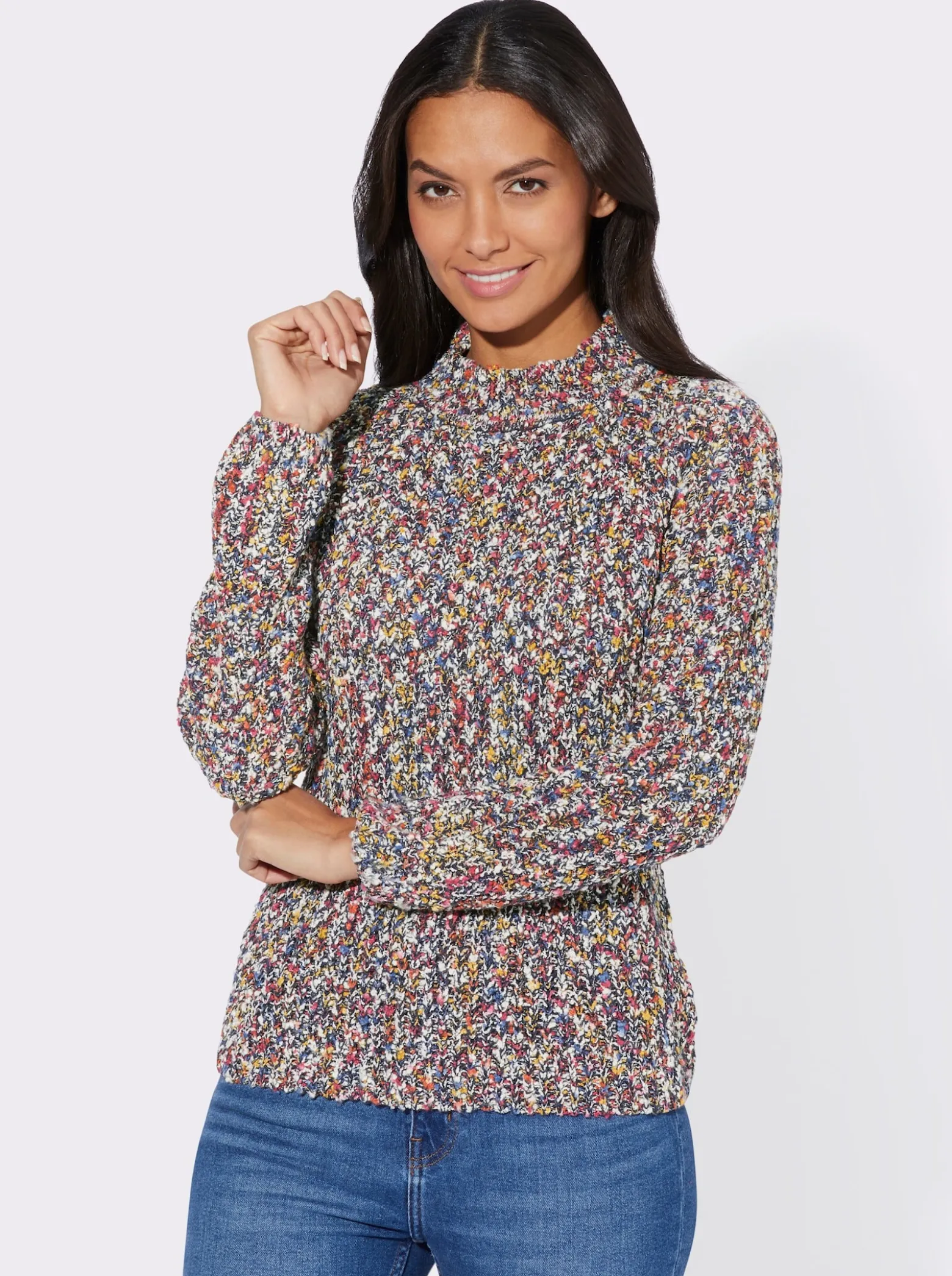 Stehkragenpullover aus Multicolorgarn