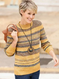 Stehkragenpullover aus weichem Melangegarn