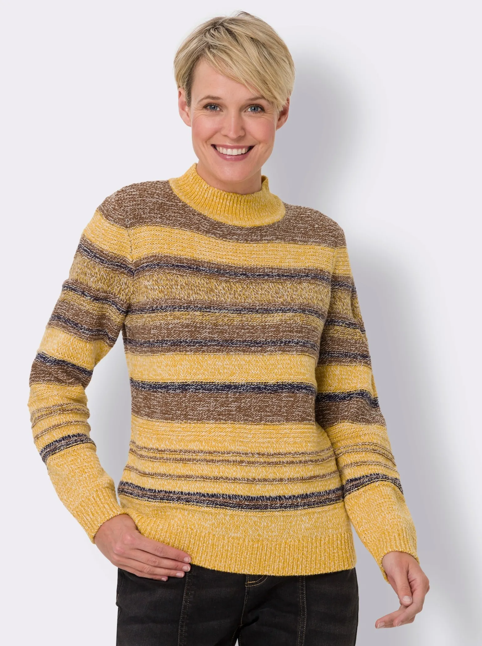 Stehkragenpullover aus weichem Melangegarn