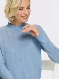 Stehkragenpullover Feinstrick mit Glitzersteinchen