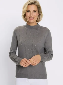 Stehkragenpullover Feinstrick mit Glitzersteinchen