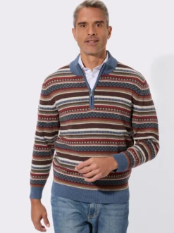Stehkragenpullover im Norweger-Strickmuster