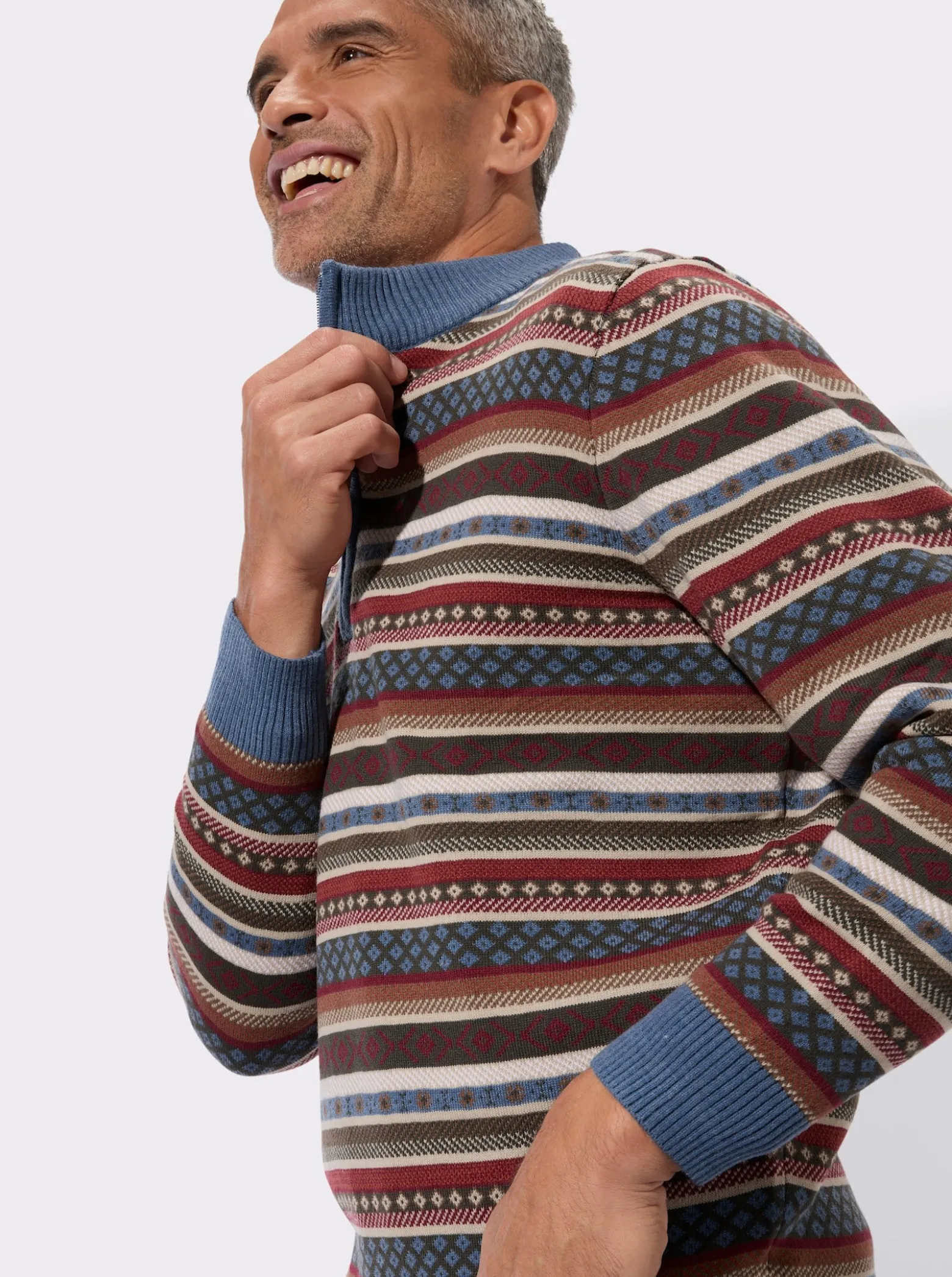 Stehkragenpullover im Norweger-Strickmuster