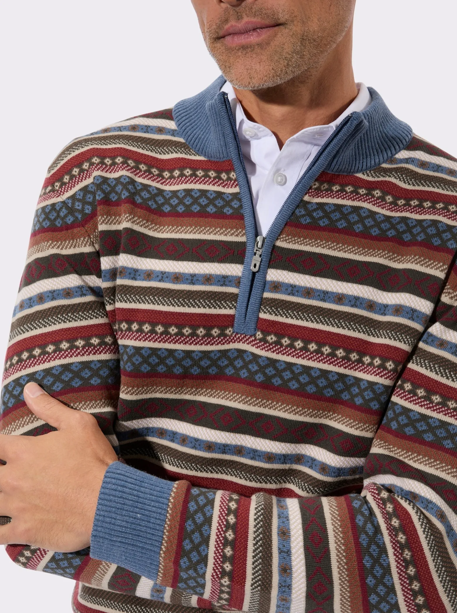 Stehkragenpullover im Norweger-Strickmuster